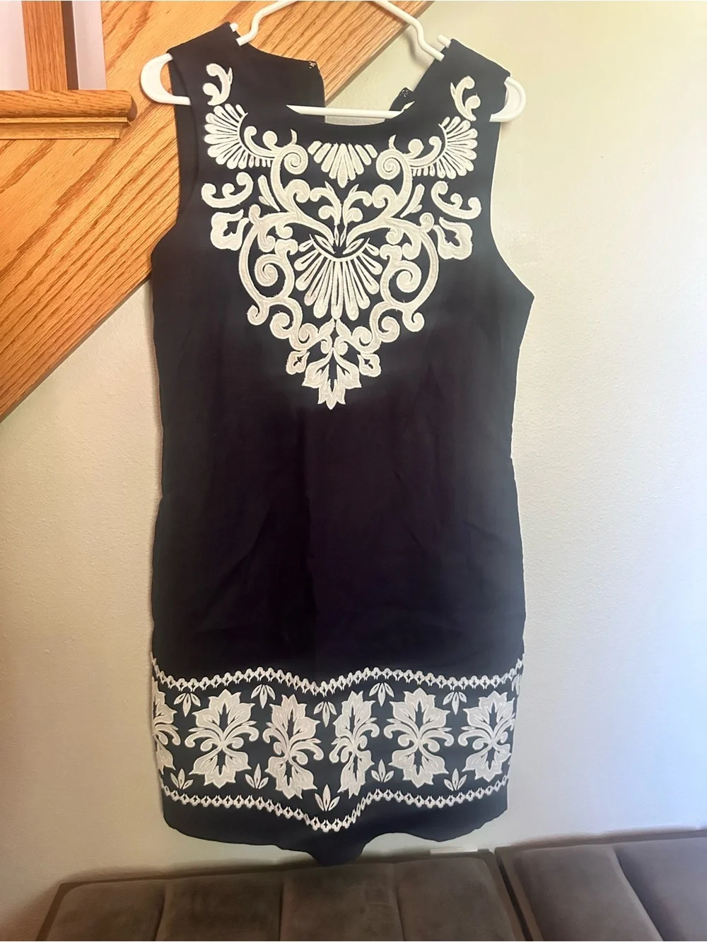 Boden Navy Dress with White Embroidered Swirls - Picture 3 of 6